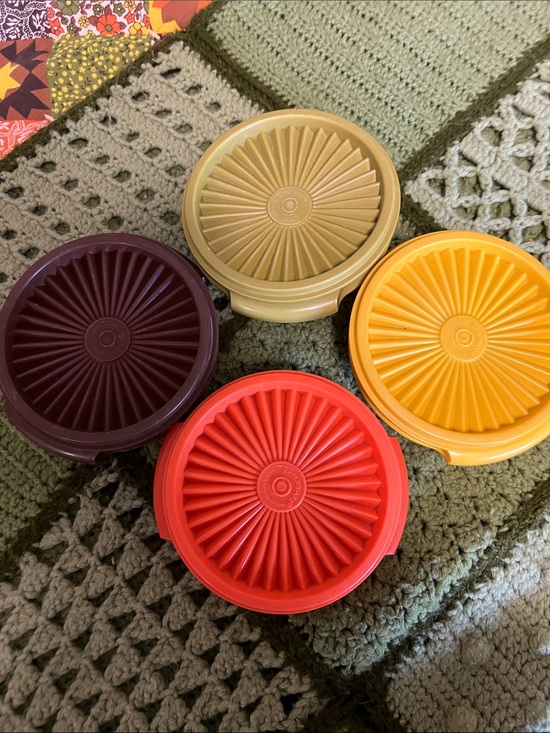 Tupperware Other - Tupperware Round Lidded Containers in Red, Yellow, Brown, and Olive